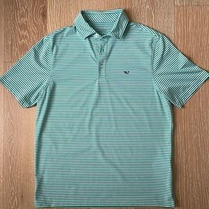 Vineyard Vines Performance Golf Polo - Green & White Stripes - Size Medium